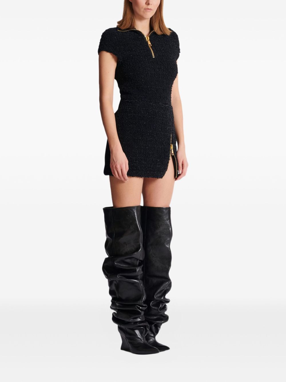 Balmain Tweed Side-Zip Mini Skirt Black Black