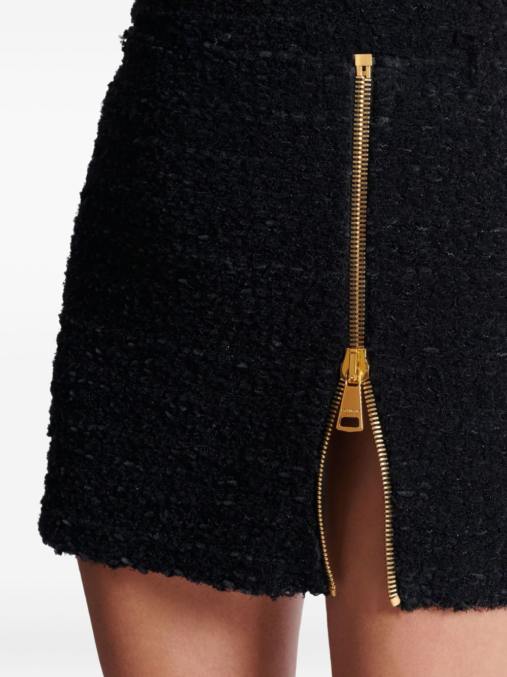 Balmain Tweed Side-Zip Mini Skirt Black Black