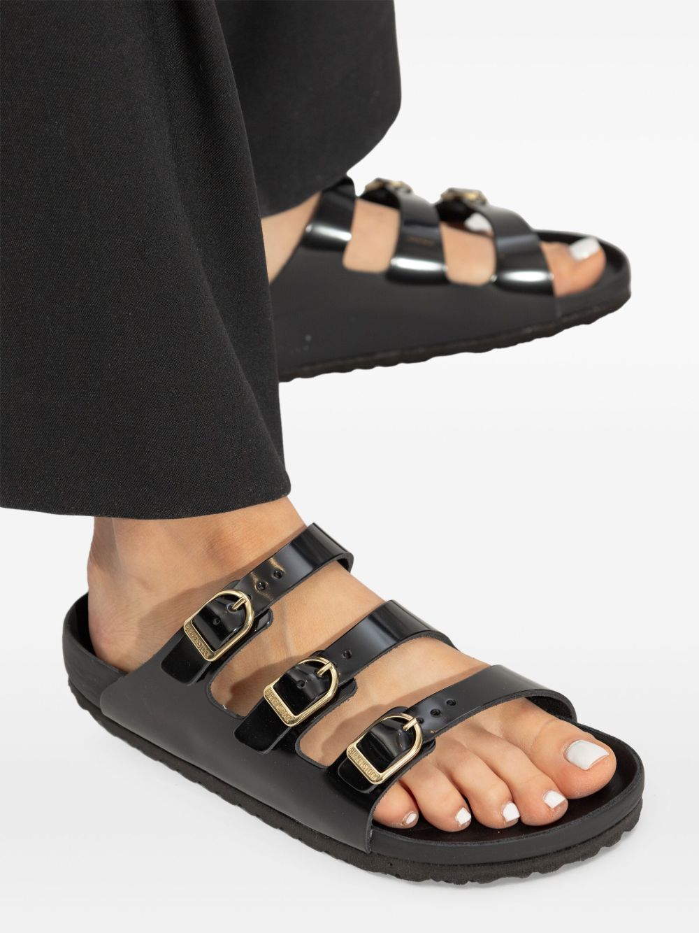 Birkenstock Florida Patent Leather Three-Strap Sandals Black