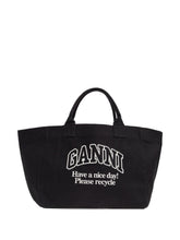 Ganni XXL Recycled Cotton Shopper Bag with Contrasted Logo Grey
