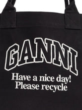 Ganni XXL Recycled Cotton Shopper Bag with Contrasted Logo Grey