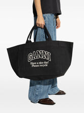Ganni XXL Recycled Cotton Shopper Bag with Contrasted Logo Grey