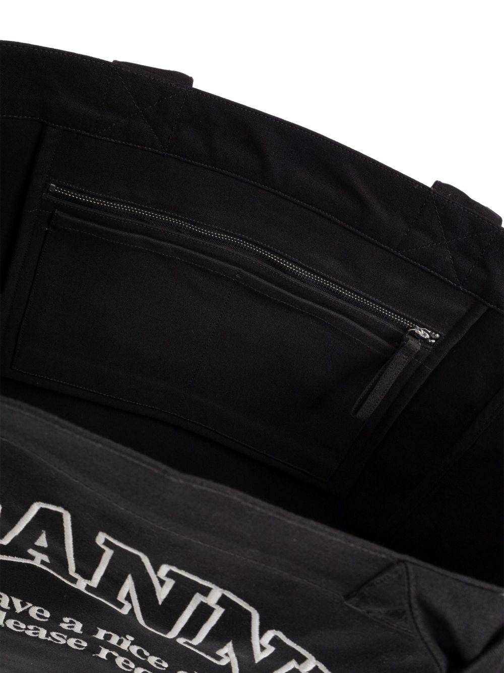 Ganni XXL Recycled Cotton Shopper Bag with Contrasted Logo Grey