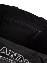 Ganni XXL Recycled Cotton Shopper Bag with Contrasted Logo Grey