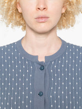 Emporio Armani Ribbed Crewneck Cardigan with Buttons Blue