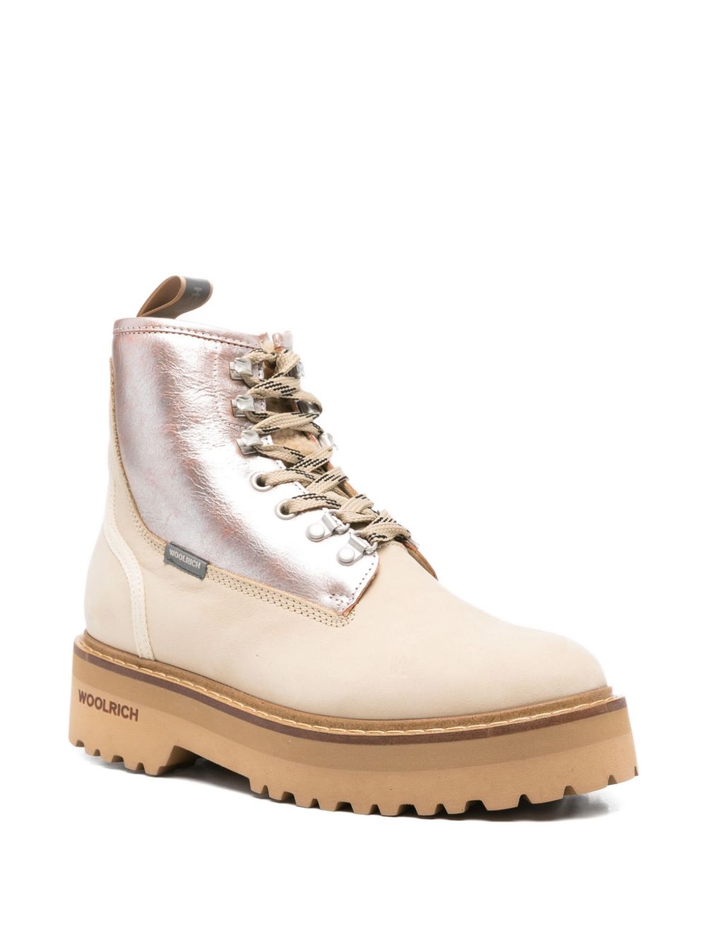 Woolrich Cream Leather Lace-Up Boots Cream