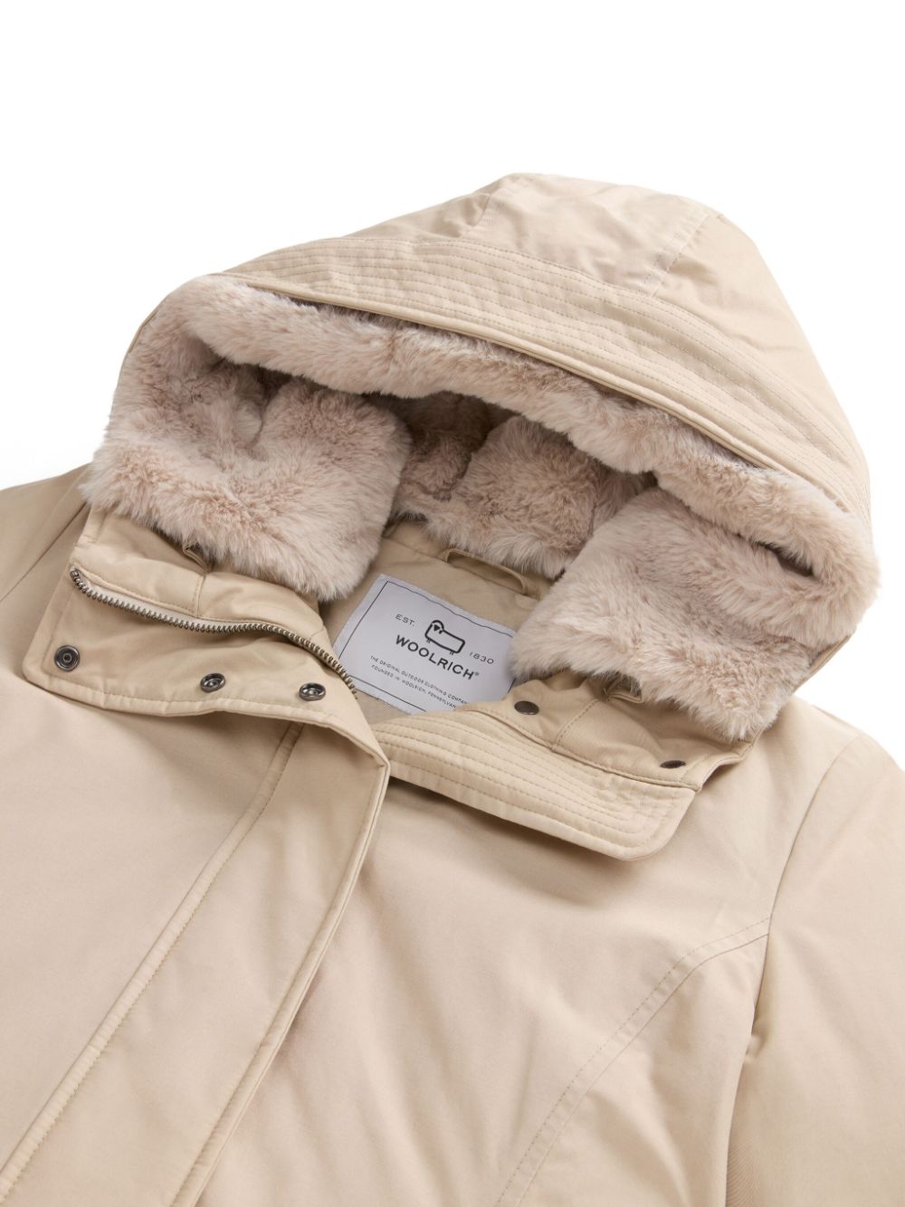 Woolrich Silk Nylon Faux Fur Parka Beige