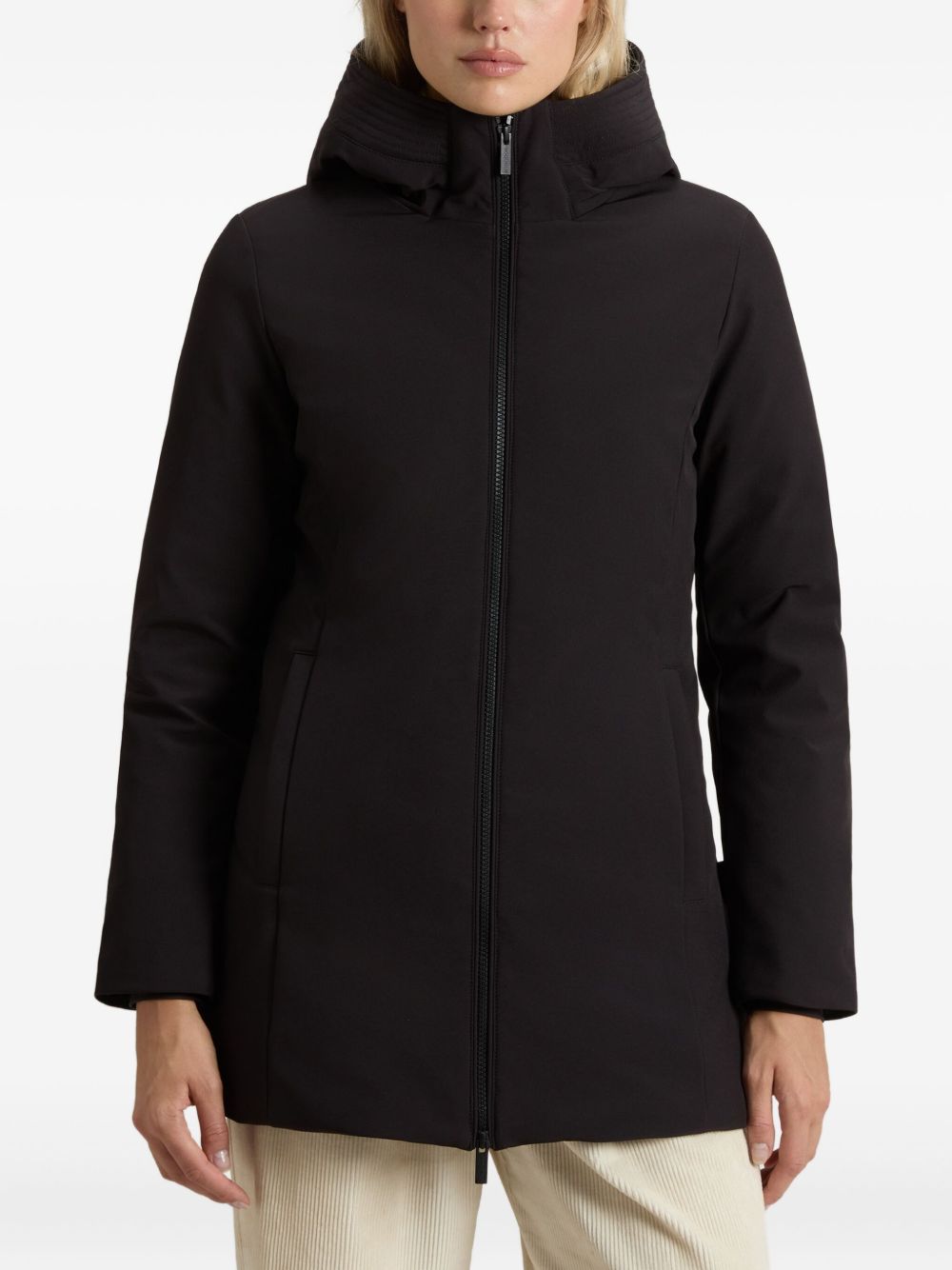 Woolrich Belted Hooded Technical Coat Black Black