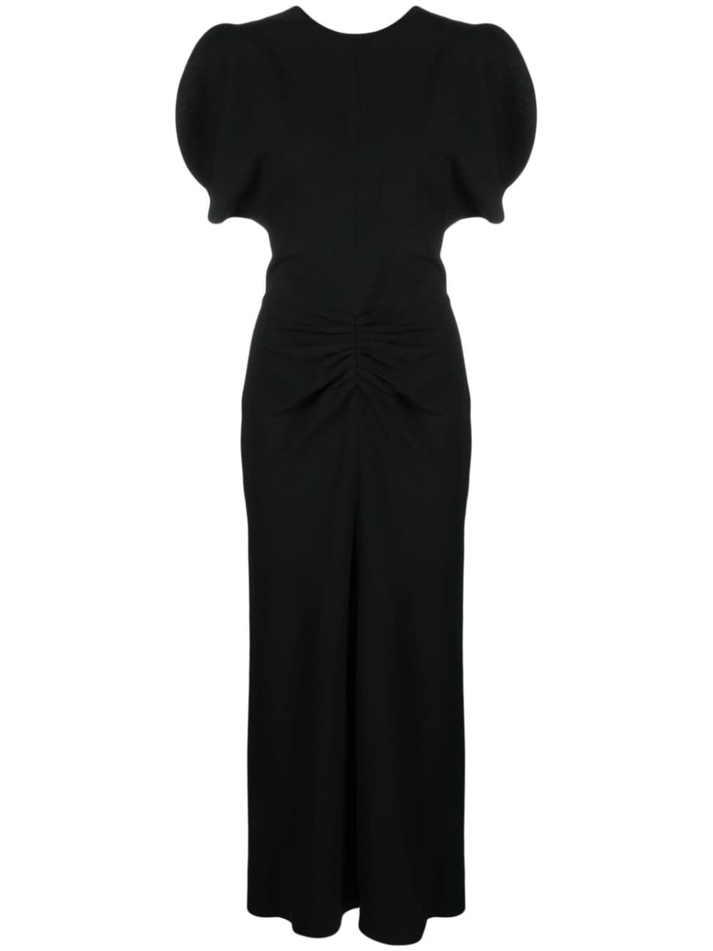 Victoria Beckham Gathered Waist Silk-Nylon Midi Dress Black