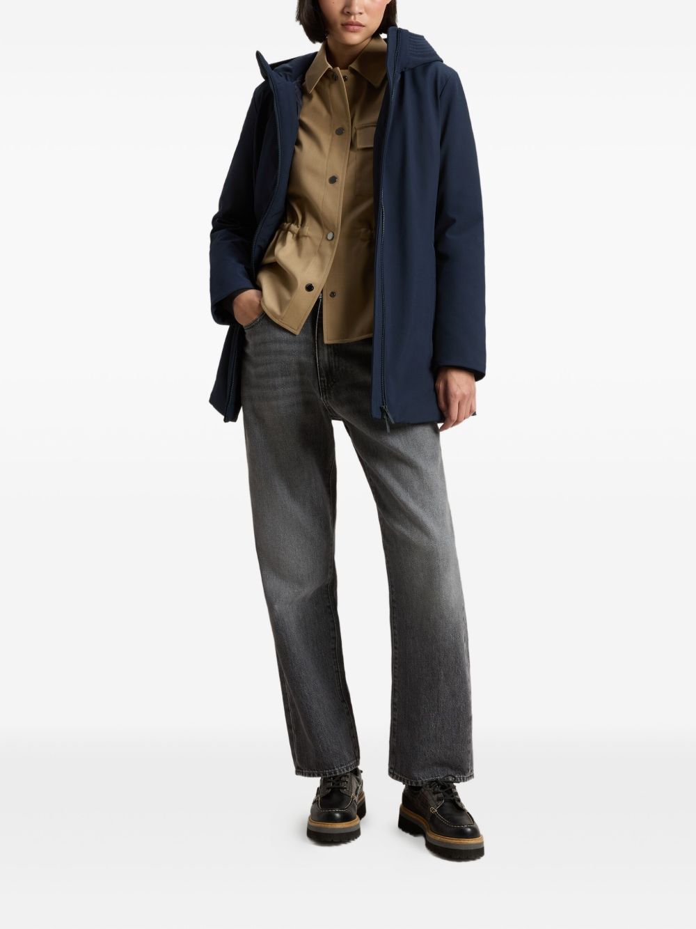 Woolrich Classic Longline Belted Coat Blue
