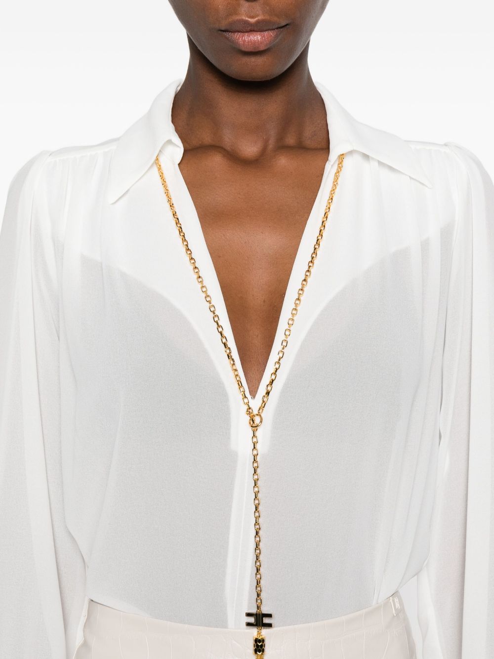 Elisabetta Franchi Ivory Chain-Detail Long-Sleeve Shirt Ivory