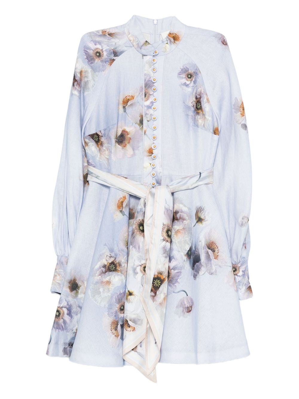 Zimmermann Floral Linen Belted Midi Dress Lilac