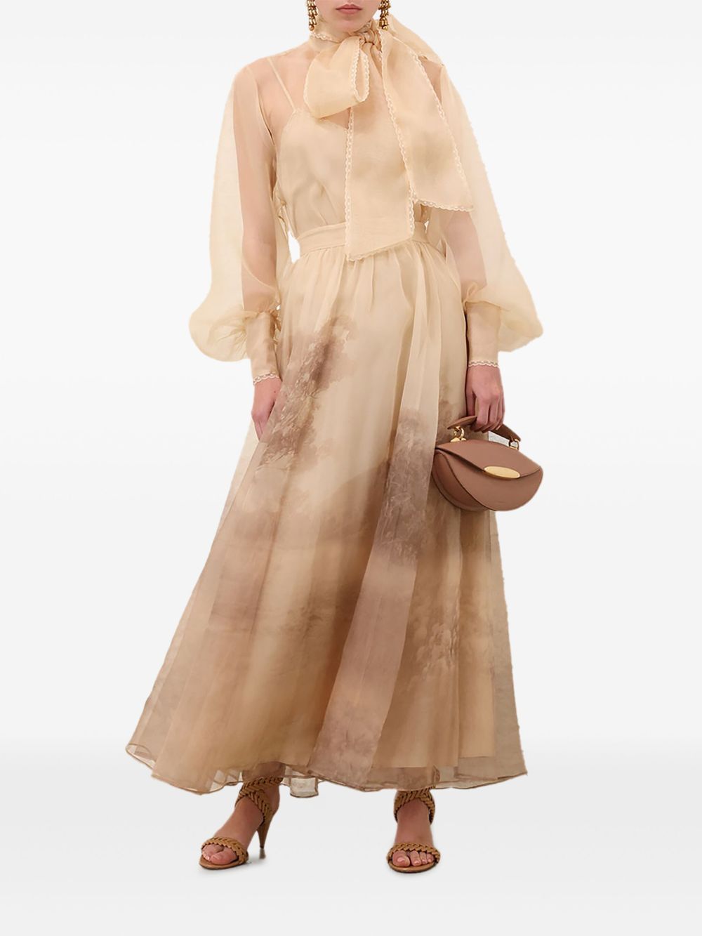 Zimmermann A-Line Silk Midi Skirt Beige