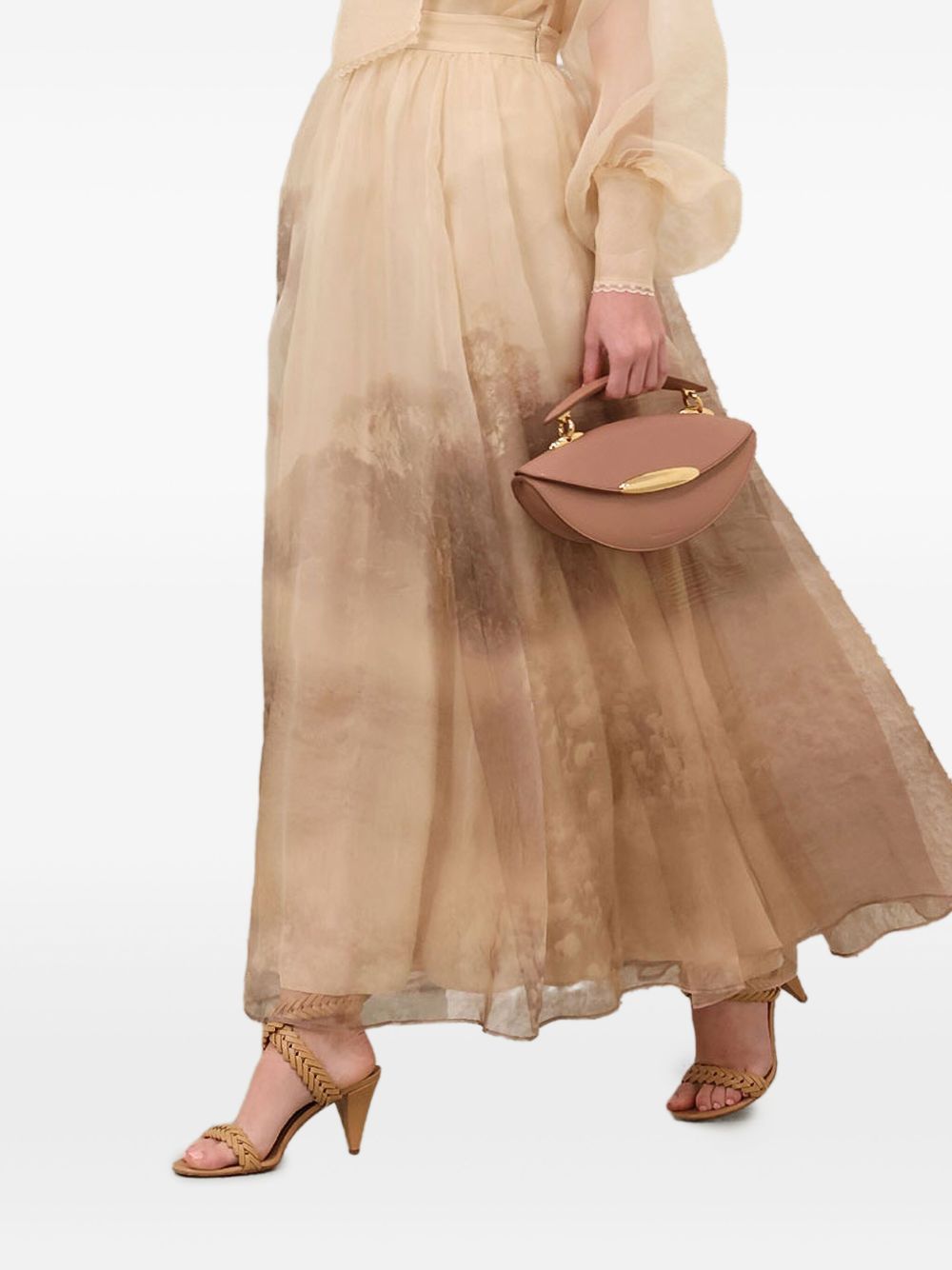 Zimmermann A-Line Silk Midi Skirt Beige