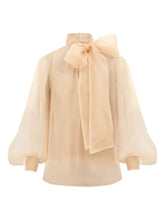 Zimmermann Balloon-Sleeve Silk Pussy-Bow Shirt Beige