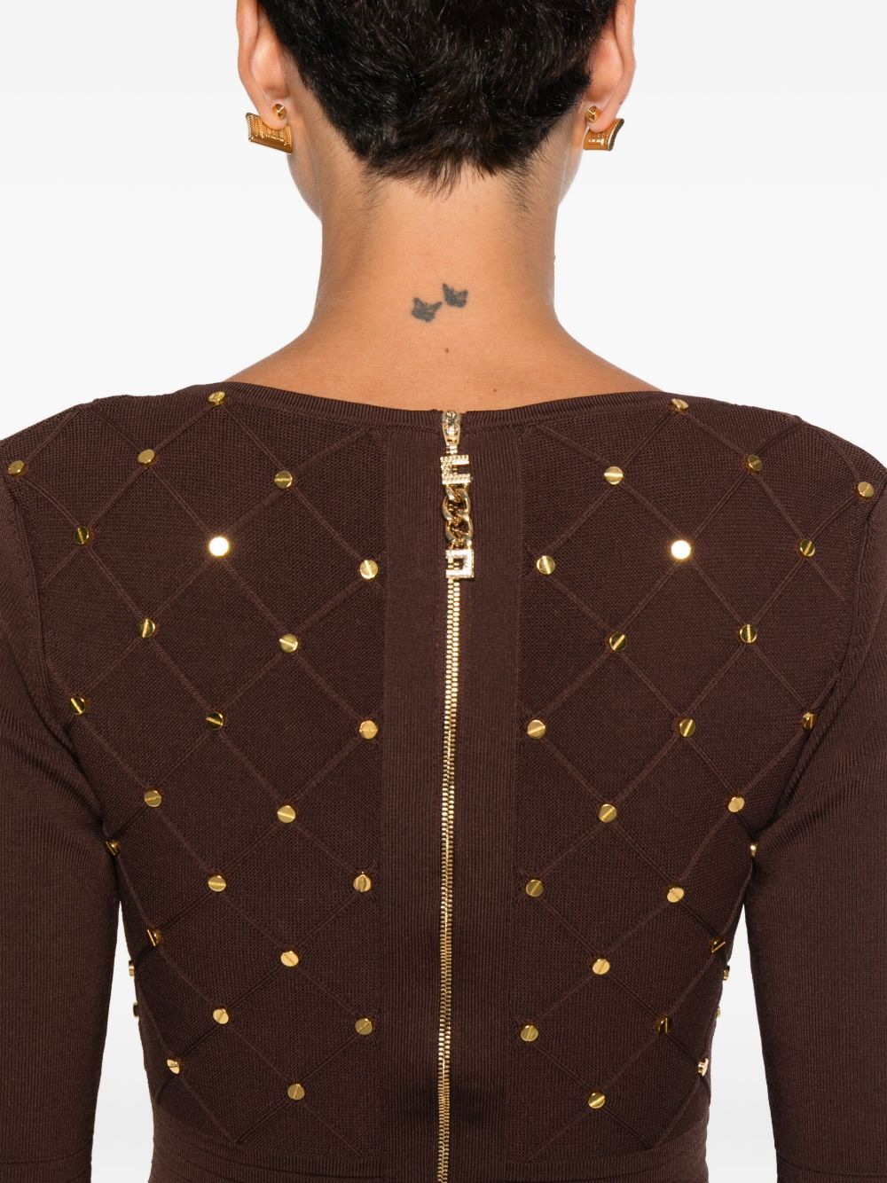 Elisabetta Franchi Long-Sleeve Draped Midi Dress Bordeaux Bordeaux