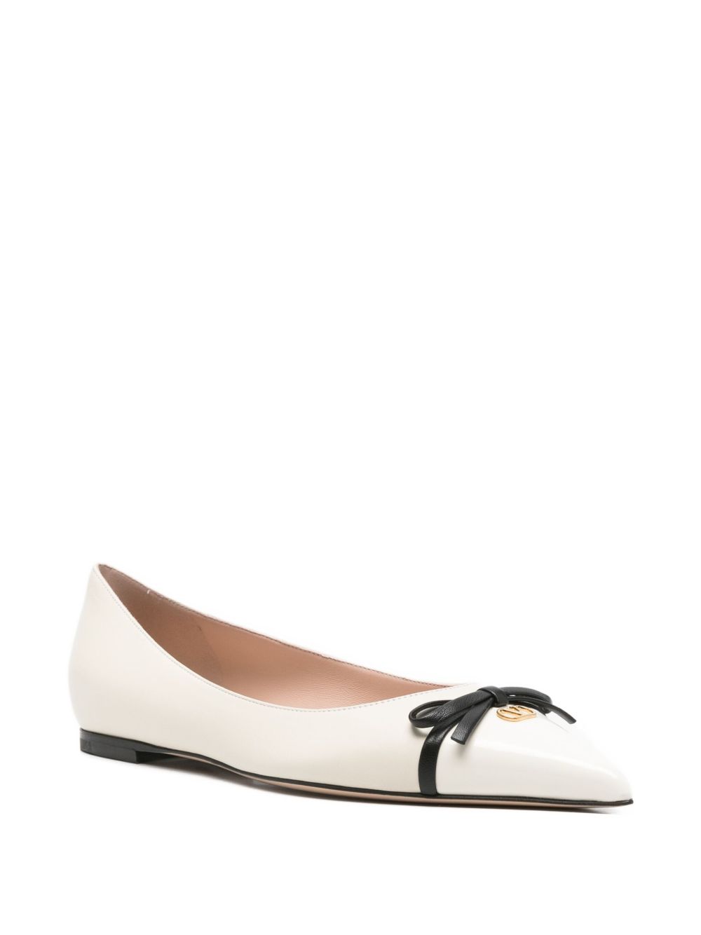 Valentino Garavani Flat Pointed-Toe Leather Ballets Ivory