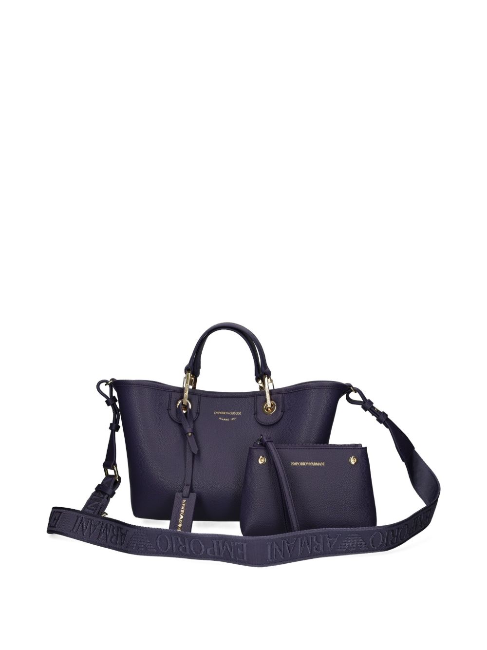 Emporio Armani MyEA Small Dark Blue Tote Bag with Gold-Tone Hardware Blue
