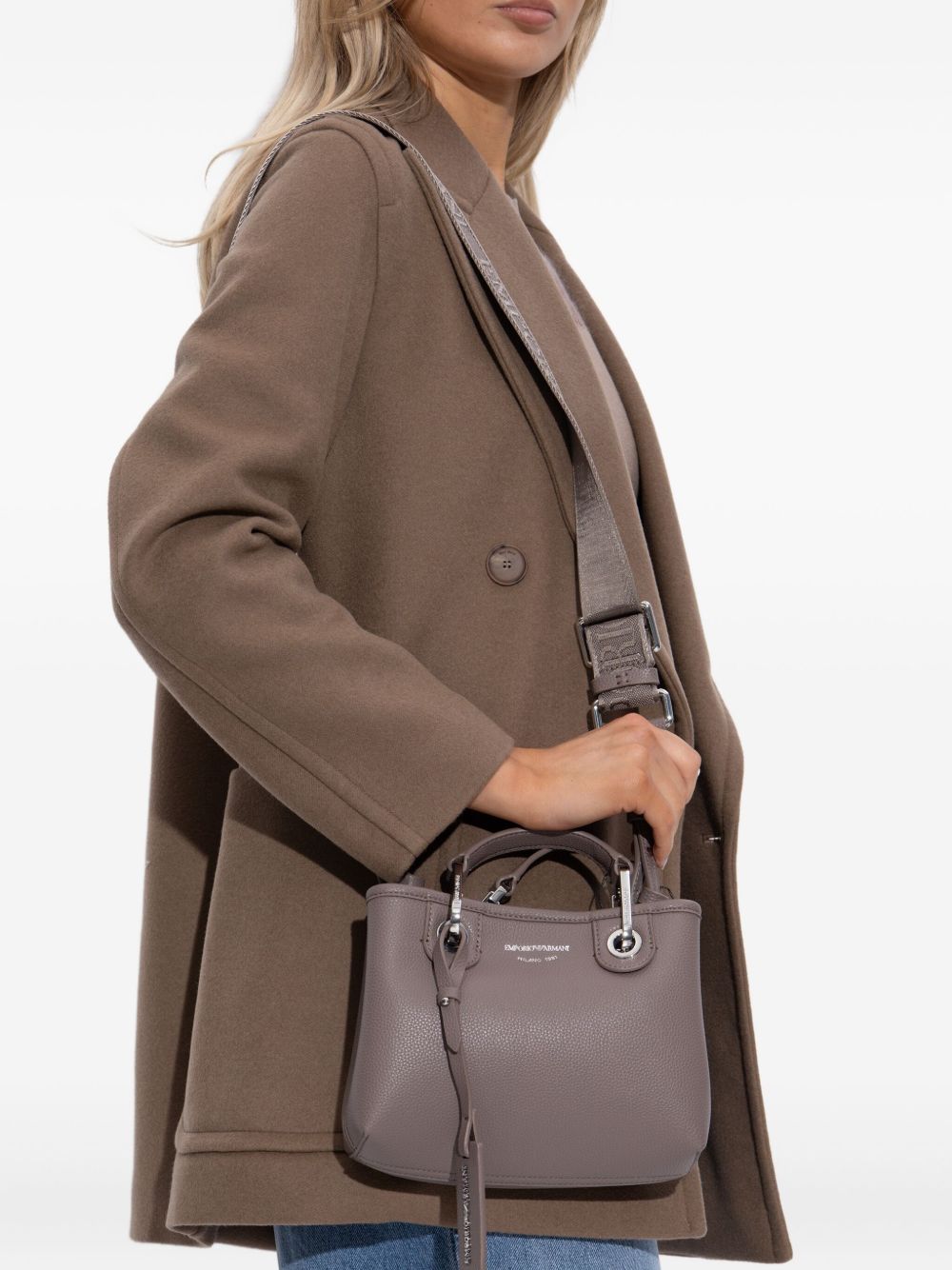Emporio Armani Small Logo-Plaque Top-Handle Tote Bag Dove Grey