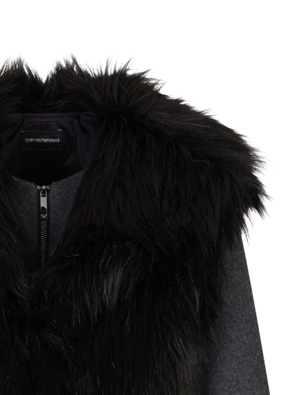 Emporio Armani Faux-Fur Zip-Up Long Coat Grey