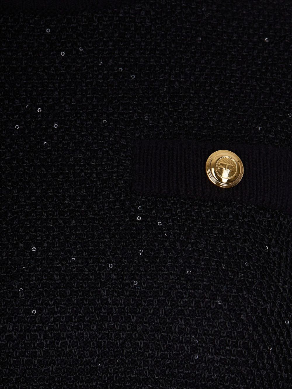 Elisabetta Franchi Sequined Cropped Wool Sweater with Gold Button Black Black