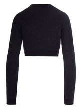 Elisabetta Franchi Sequined Cropped Wool Sweater with Gold Button Black Black