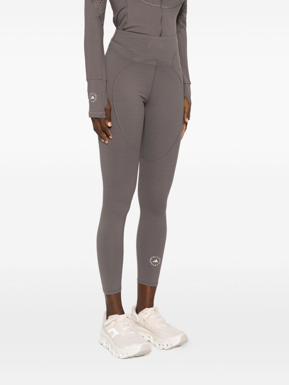 Adidas By Stella McCartney High-Waisted Charcoal Leggings with Logo Detail Brown