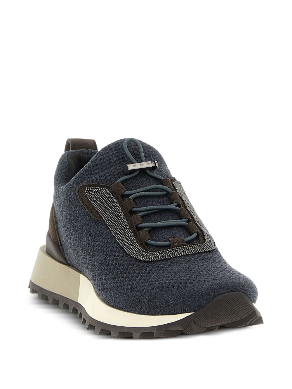 Brunello Cucinelli Wool and Suede Knitted Sneakers Black black
