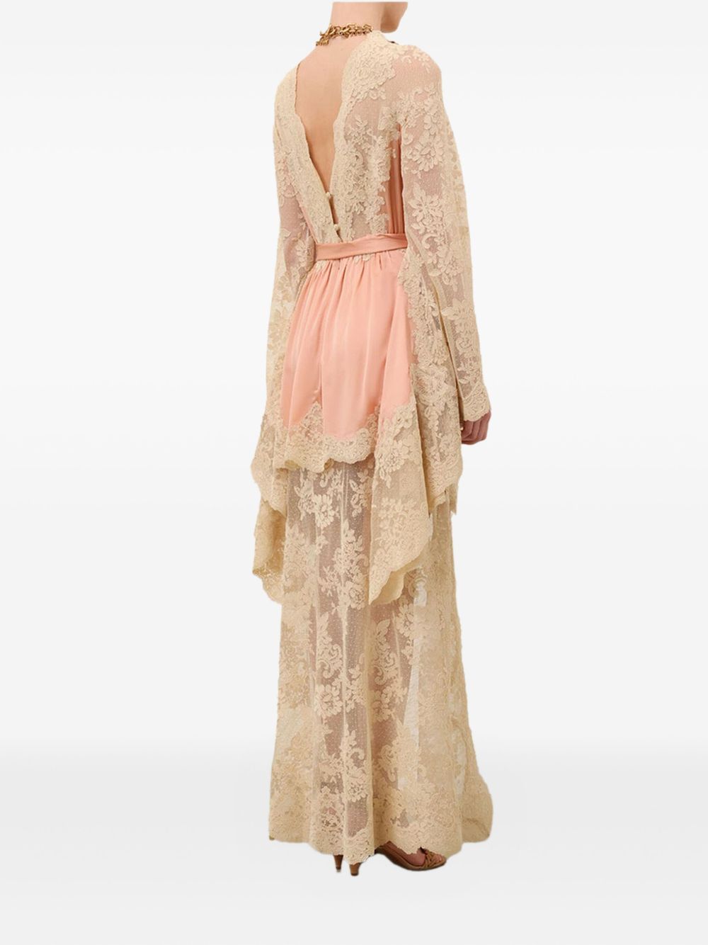 Zimmermann High-Lace Neckline Silk Long Dress Pink