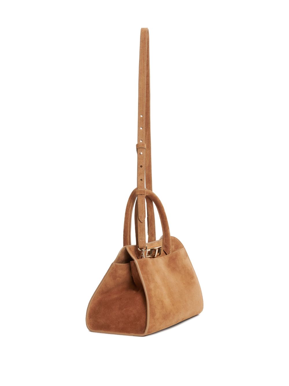 Fabiana Filippi Light Brown Suede Shopper Bag with Twist-Lock Leather Brown