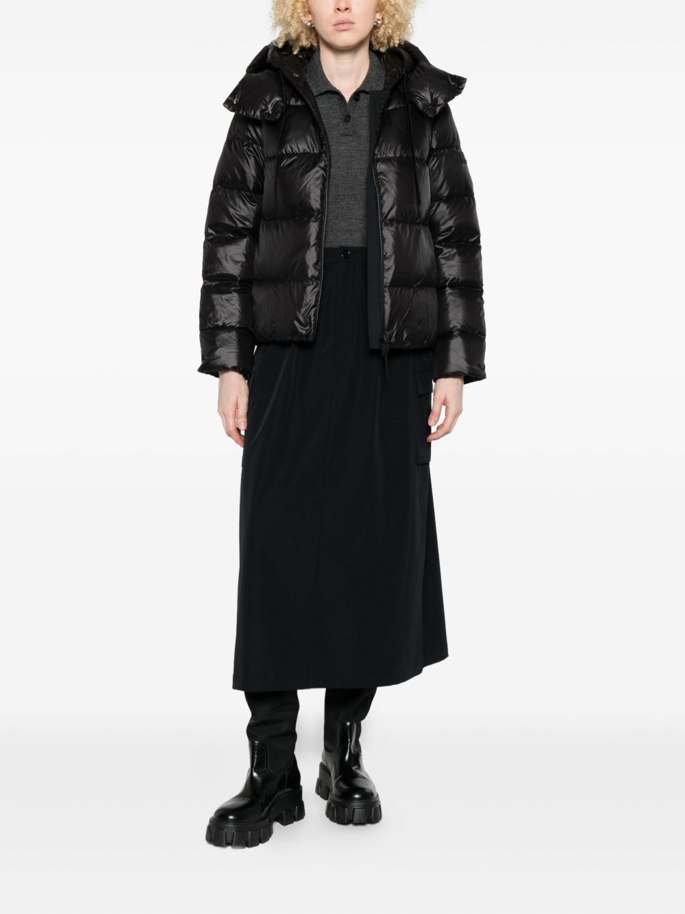 Peuterey Quilted Hooded Long Down Jacket Black Black