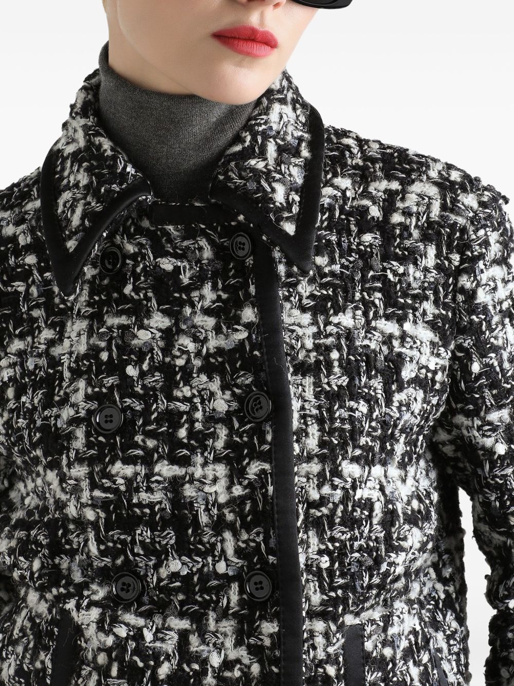 Dolce & Gabbana Double-Breasted Tweed Wool-Blend Jacket Grey