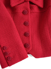 Valentino Red Tweed Wide Neck Bow-Detail Wool Jacket Red