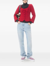 Valentino Red Tweed Wide Neck Bow-Detail Wool Jacket Red