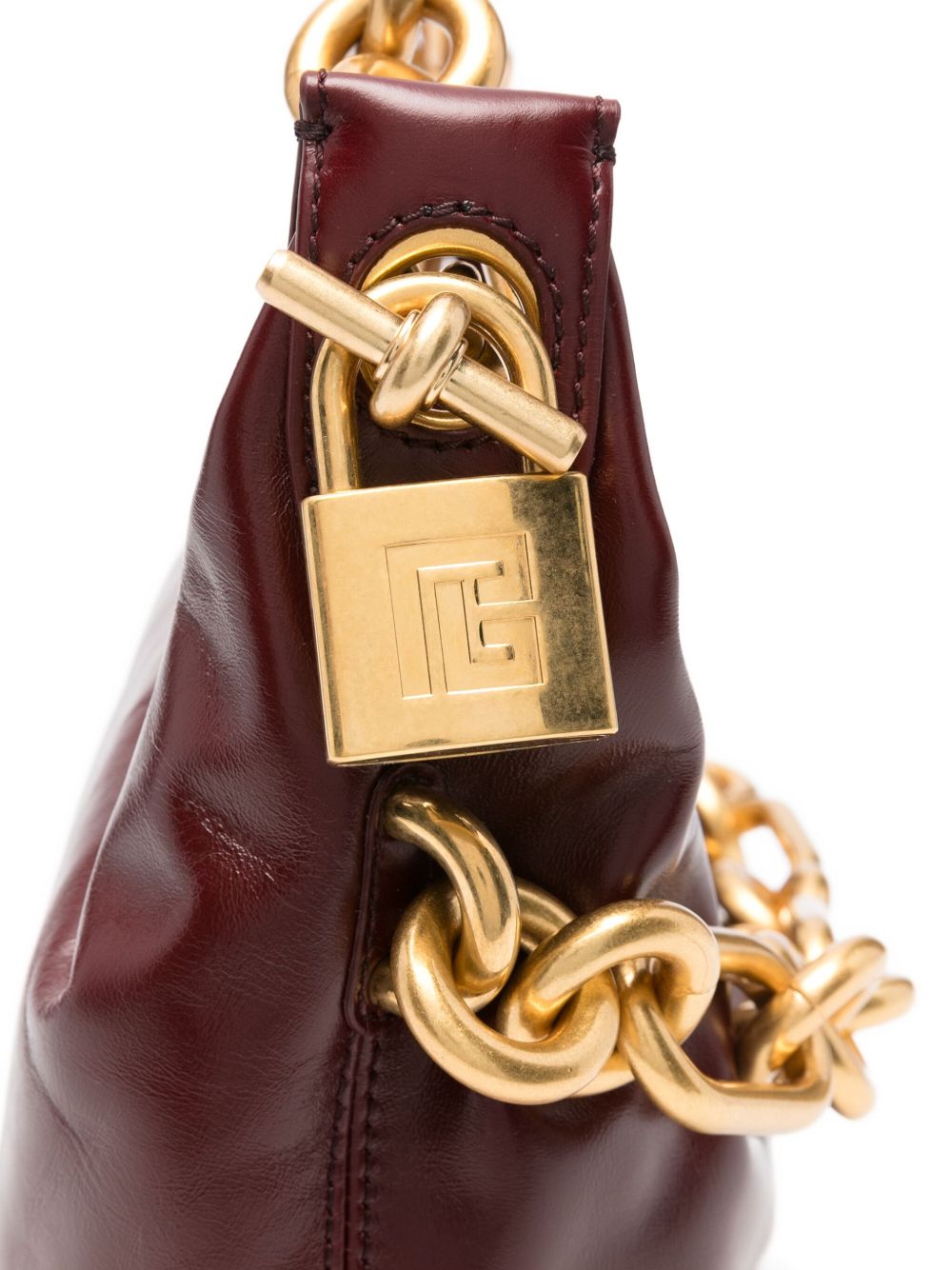 Balmain Sync Medium Leather Shoulder Bag Bordeaux
