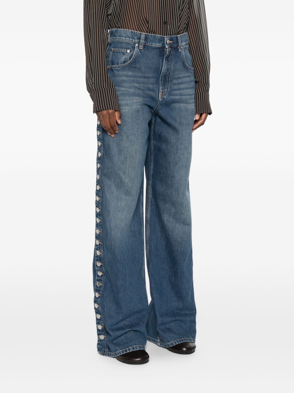 Stella McCartney Wide-Leg Blue Straight-Leg Button Embellished Jeans Blue