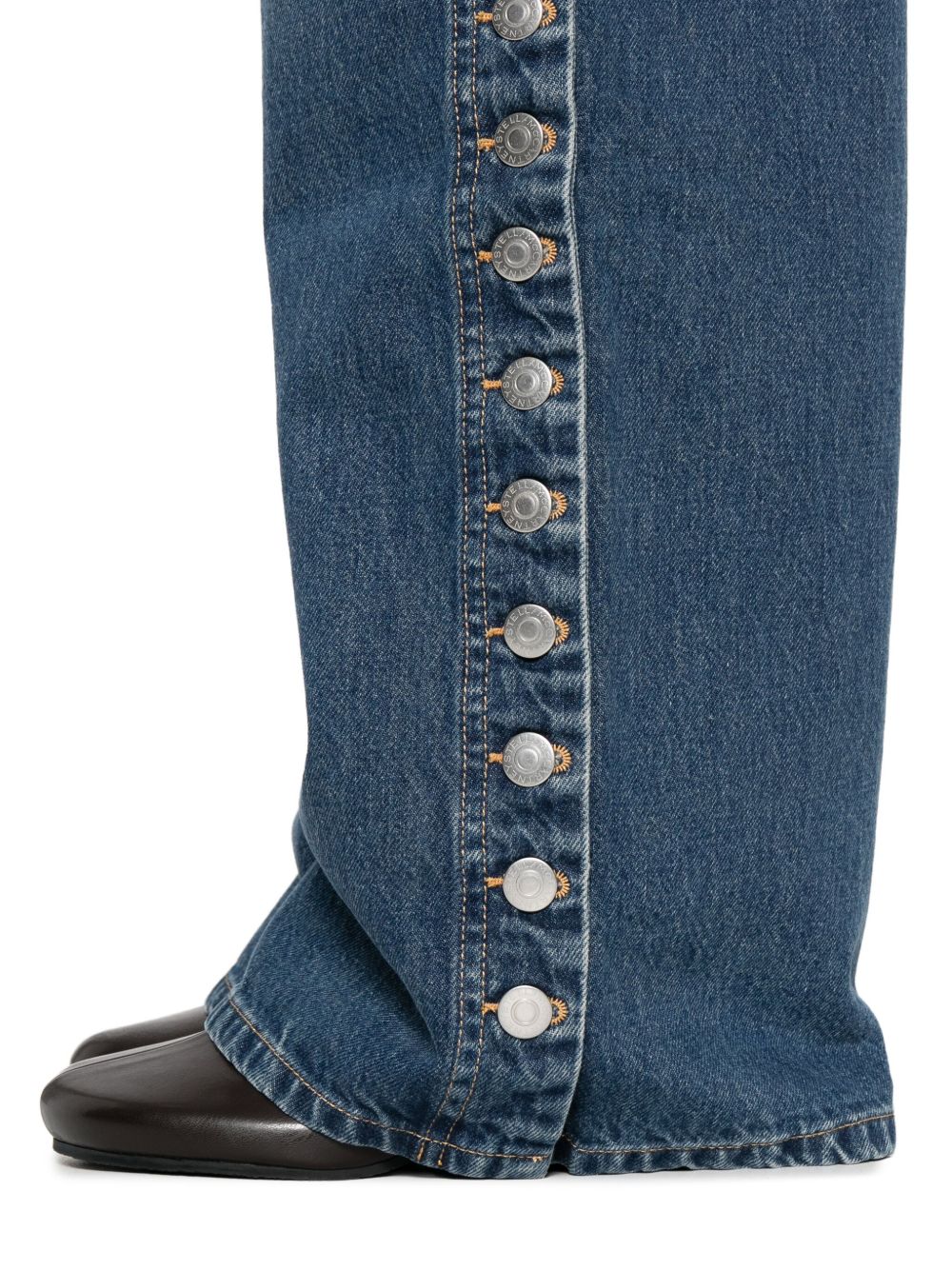 Stella McCartney Wide-Leg Blue Straight-Leg Button Embellished Jeans Blue