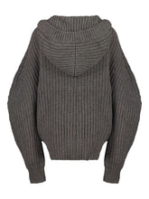 Stella McCartney Ribbed Knit Hooded Cashmere-Blend Sweater Grey