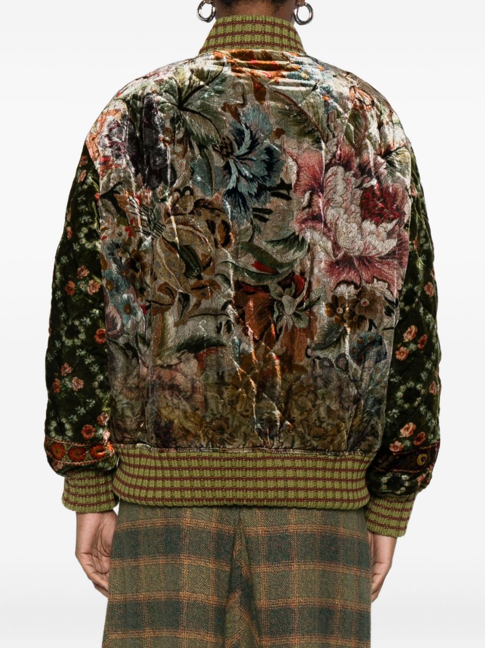 Pierre Louis Mascia Floral Velvet Silk Bomber Jacket Beige