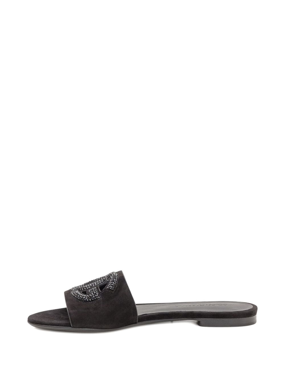 Dolce & Gabbana Suede Crystal-Embellished DG Logo Sandals Black