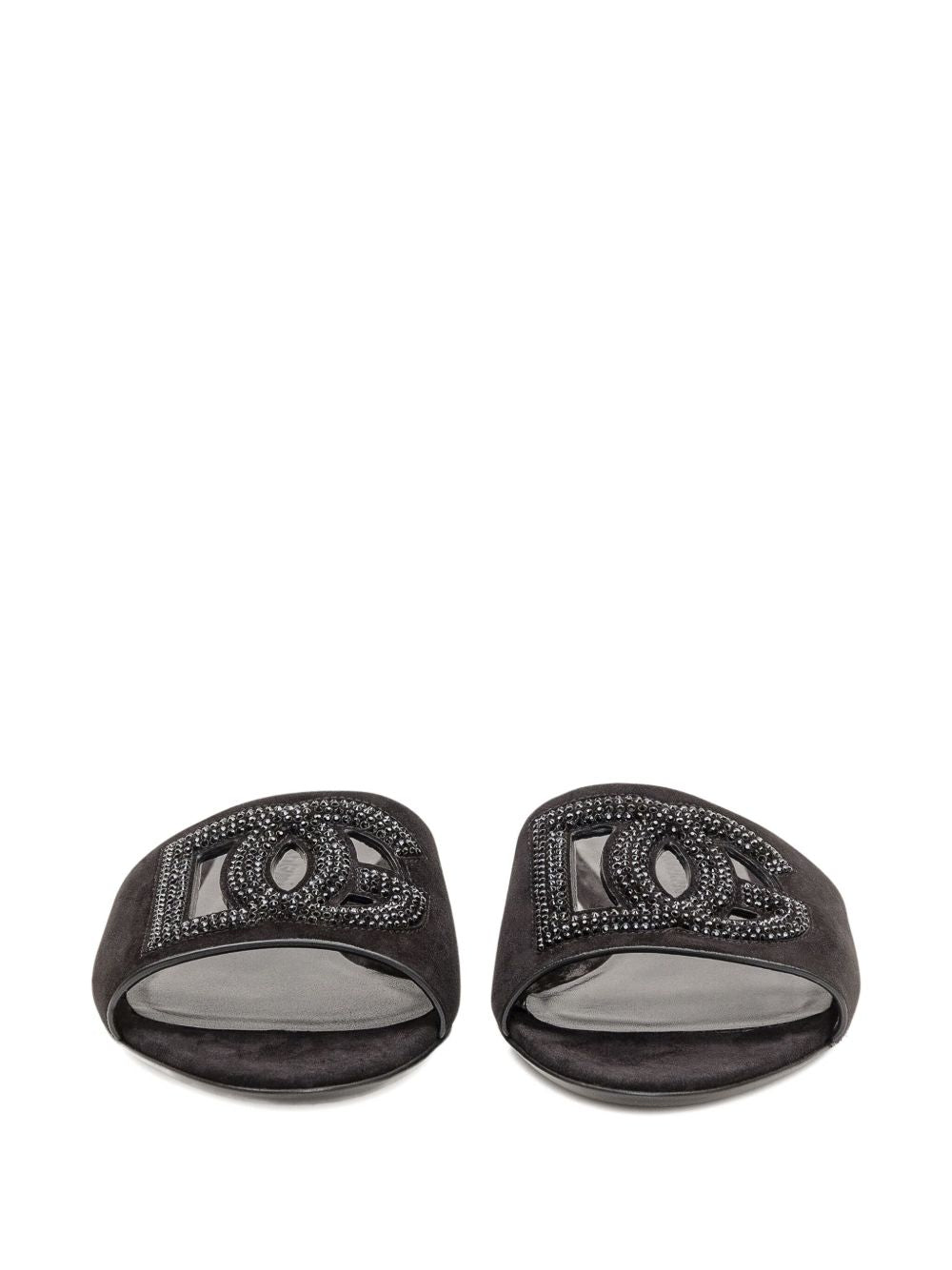Dolce & Gabbana Suede Crystal-Embellished DG Logo Sandals Black