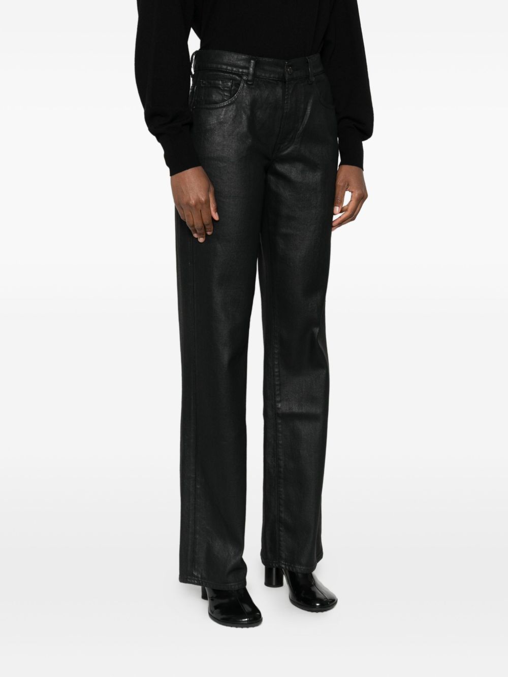 Seven Black Coated Denim Jeans with Five Pockets Black