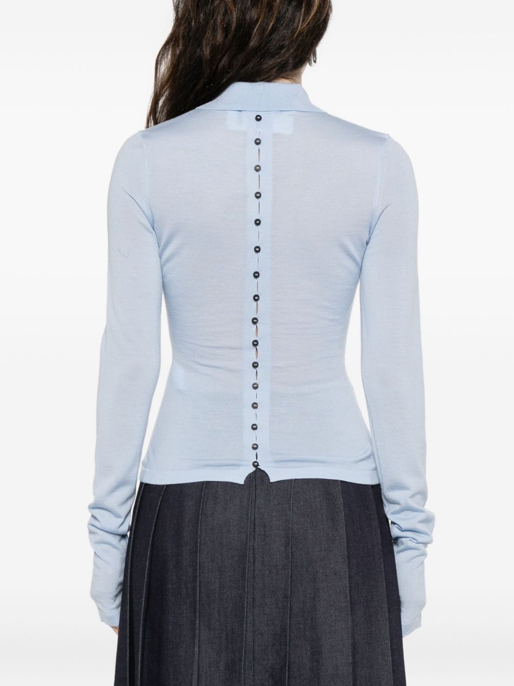 JACQUEMUS Merino Wool Long-Sleeve Polo Shirt Clear Blue clear blue