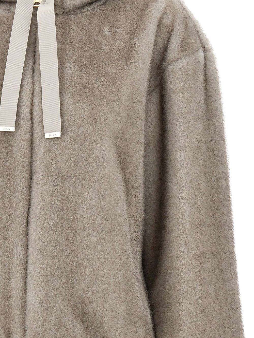 Herno Faux Fur Trim Hooded Grey Coat Grey
