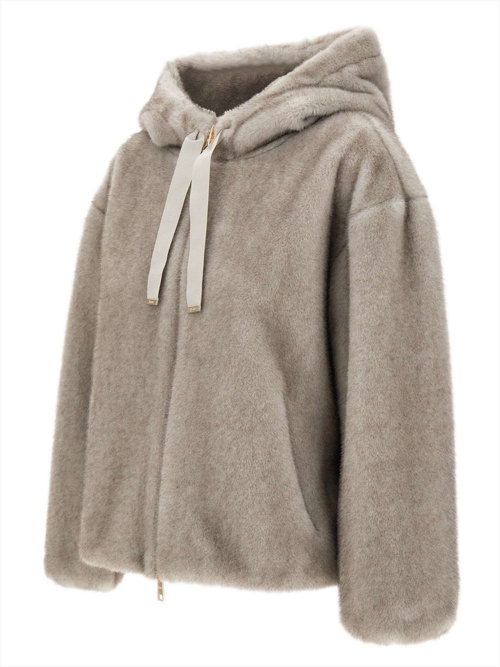 Herno Faux Fur Trim Hooded Grey Coat Grey
