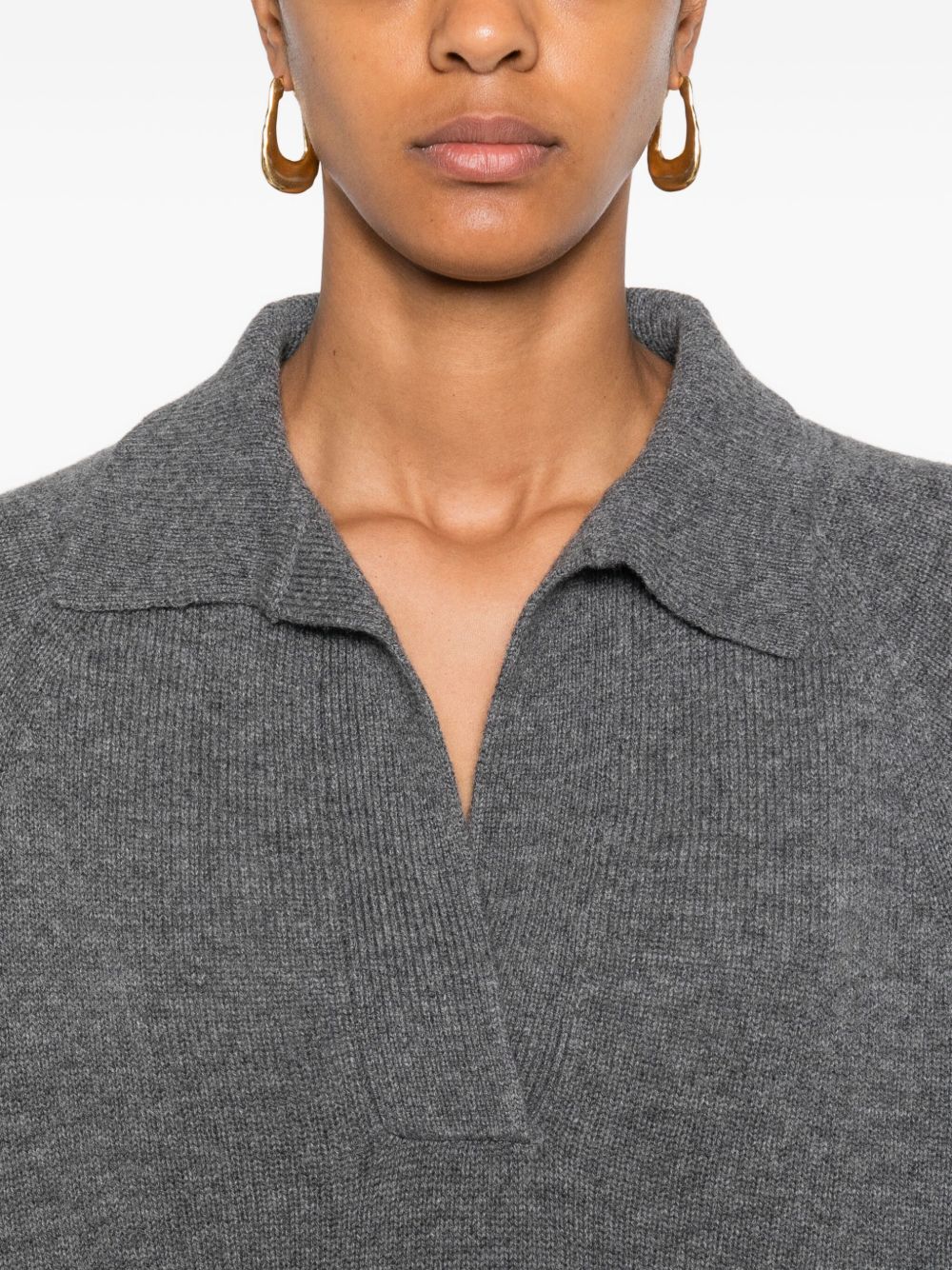 Emporio Armani Oversized Ribbed Wool-Cashmere Polo Shirt Grey