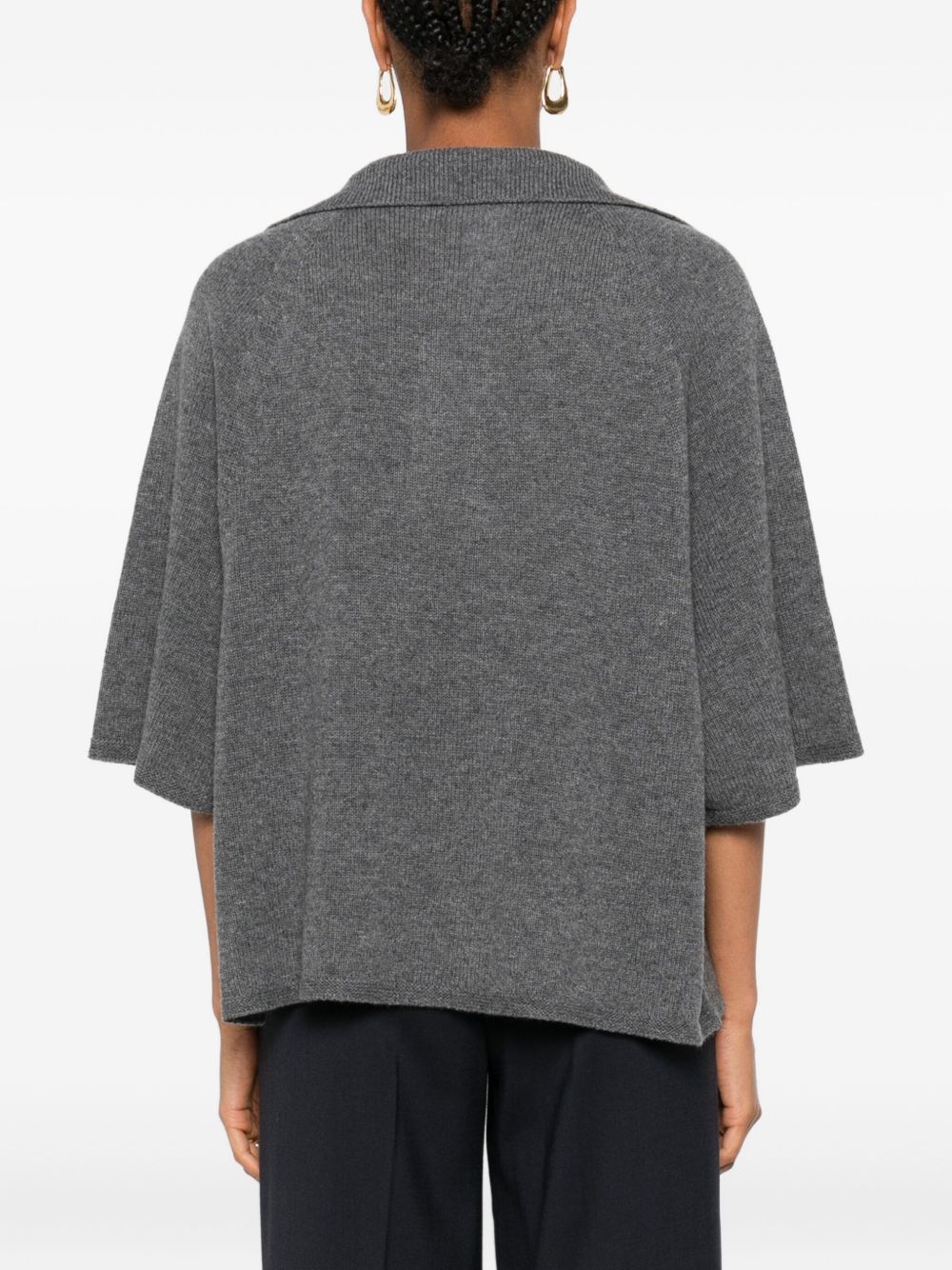 Emporio Armani Oversized Ribbed Wool-Cashmere Polo Shirt Grey