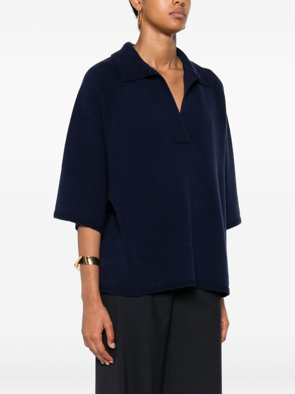 Emporio Armani Oversized Wool-Cashmere Polo Shirt Blue
