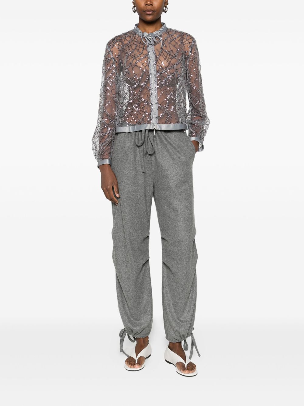 Emporio Armani Sequined Embellished Zip Jacket Silver Silver