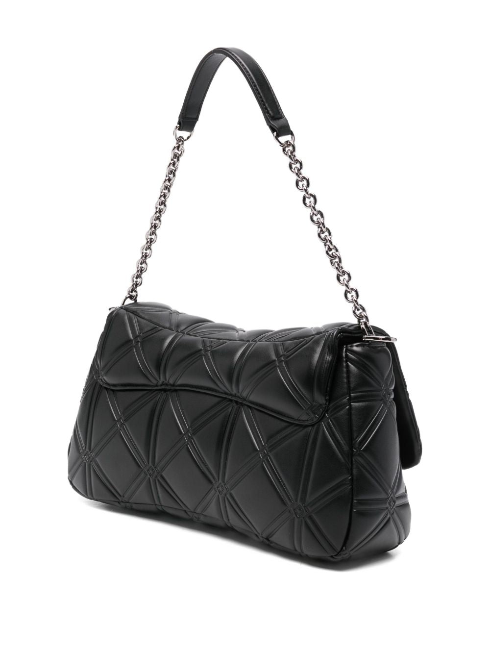 Emporio Armani Quilted Shoulder Bag with Chain-Link Detailing Black Black